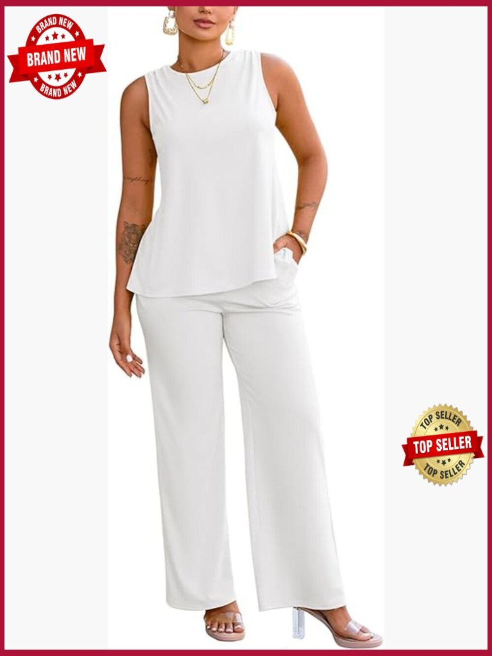 Sleeveless Lounge Set Matching Tracksuit Beach Vacation Outfit with Pockets